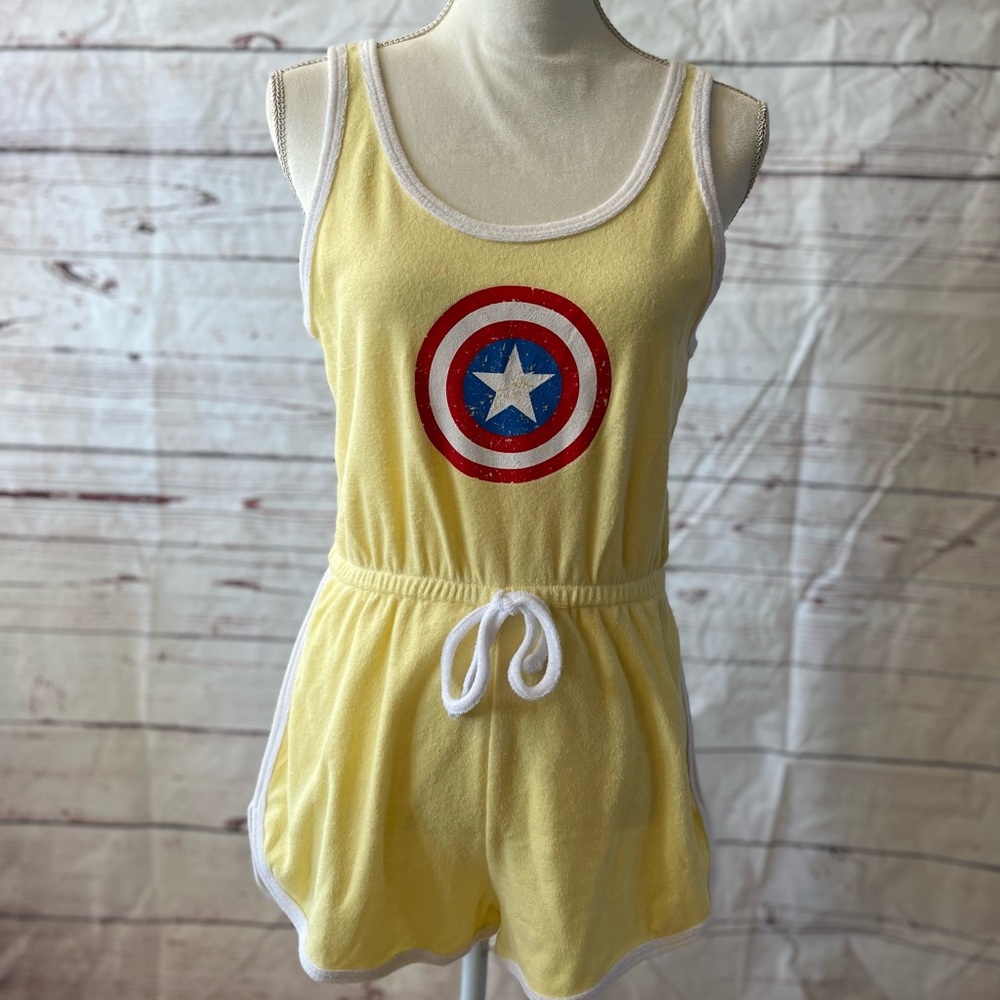 NWT Marvel Captain America Yellow Jumper Romper Swimsuit Cover Up Size S Small